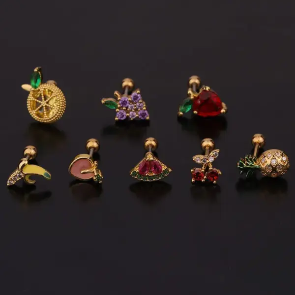 316L Stainless Steel Copper Zircon Ear Cartilage Rings & Studs Fruit Waterproof Non Tarnish Surgical Steel Women'S