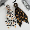 Wholesale Hot-selling Halloween ribbon hair tie, new style, funny pumpkin satin print, women's ponytail scrunchie hair accessory