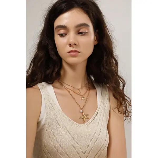 Wholesale Jewelry Beach Starfish Conch Shell 304 Stainless Steel Artificial Pearls Plating Stainless Steel Necklaces