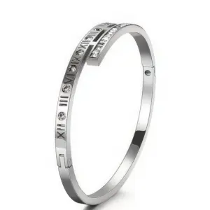 39-C-5 Steel Color Roman Numeral Double Diamond Bracelet