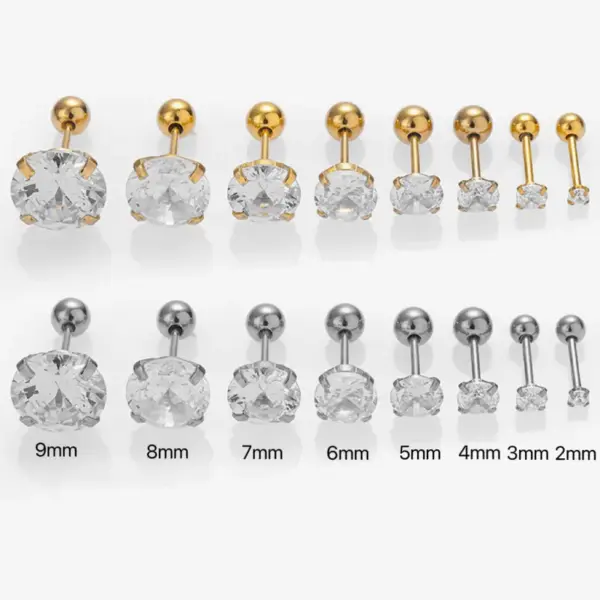Wholesale 18K Gold Plated 316L Stainless Steel Ion Plating (IP) Zircon Round Waterproof Non Tarnish Surgical Steel Nordic Style Simple Style Classic Style Ear Studs Cartilage Earrings For Unisex