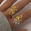 Wholesale Ion Plating (IP) Real Gold Plated 18K Gold Flower 304 Stainless Steel IG Style Casual Simple Style Waterproof Non Tarnish Open Rings