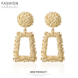 Wholesale European and American Hot Selling Trapezoidal Geometry Frosted Embossed Metal Earrings Exaggerated Personality Bohemian Foreign Trade Earrings for Women