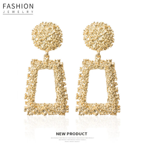 oly-cd5701c48db95efdfc5a039a34562172 Wholesale Selling Trapezoidal Geometry Frosted Embossed Metal Earrings Exaerated Personality Bohemian Earrings for Women