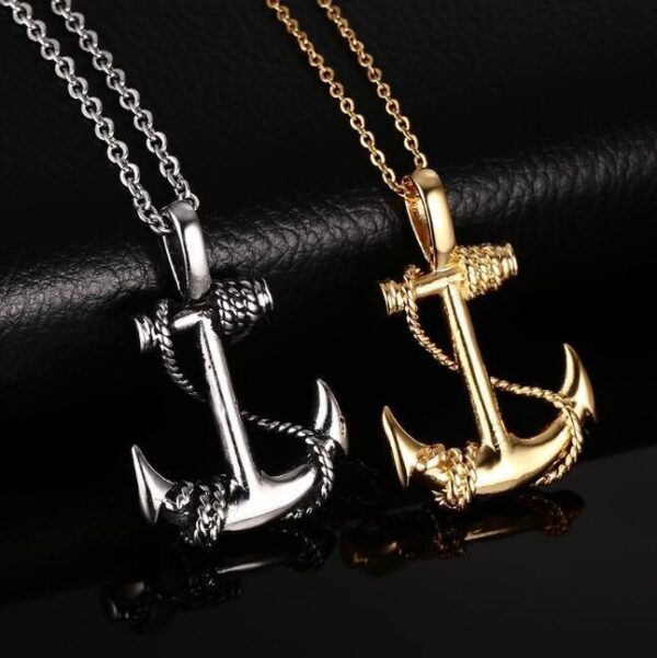 Wholesale Popular Titanium Steel Anchor Pendant Necklace, Trendyy Men's Personalized Retro Cross Jewelry, Gift for Boyfriend