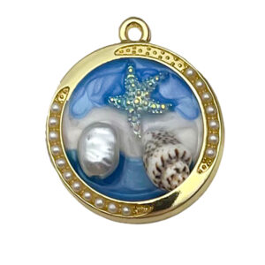 1 blue beach coconut tree 28x24mm-3.15g-22058 / Monet garden oil painting style three-dimensional pendant