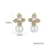 Wholesale High Quality RAKOL French Style Pearl Earrings For Women Creative Flower Micro-Paved Zirconia Fashionable Geometric Pattern