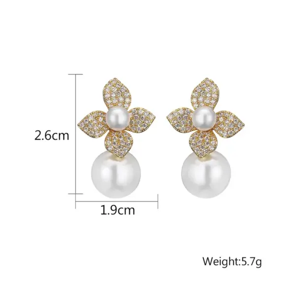 Wholesale High Quality RAKOL French Style Pearl Earrings For Women Creative Flower Micro-Paved Zirconia Fashionable Geometric Pattern
