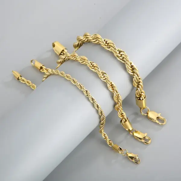 Wholesale PVD Coated 18K Gold Plated Twist Stainless Steel Simple Style Waterproof Non Tarnish 304 Stainless Steel Bracelets