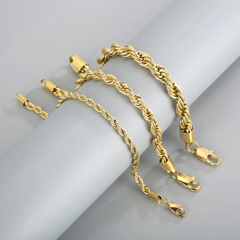 Wholesale PVD Coated 18K Gold Plated Twist Stainless Steel Simple Style Waterproof Non Tarnish 304 Stainless Steel Bracelets