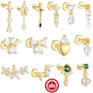 Wholesale 1 Piece Ear Cartilage Rings & Studs Casual Simple Style Geometric 925 Sterling Silver Plating Zircon Ear Cartilage Rings & Studs