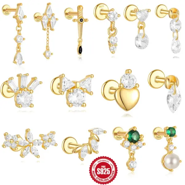 Wholesale 1 Piece Ear Cartilage Rings & Studs Casual Simple Style Geometric 925 Sterling Silver Plating Zircon Ear Cartilage Rings & Studs