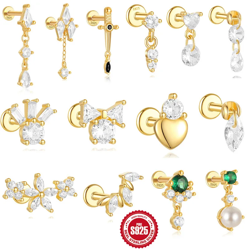 Wholesale 1 Piece Ear Cartilage Rings & Studs Casual Simple Style Geometric 925 Sterling Silver Plating Zircon Ear Cartilage Rings & Studs