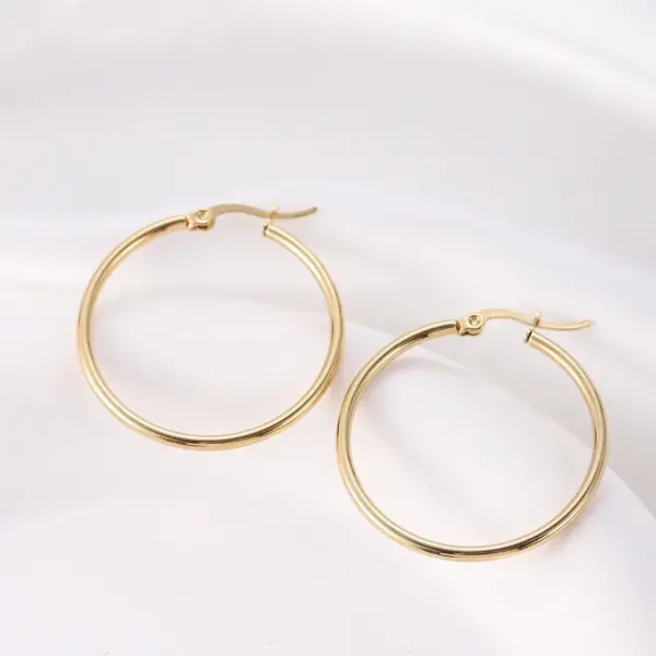Wholesale Ion Plating (IP) 18K Gold Plated Round Titanium Steel Vintage Style Modern Style Simple Style Waterproof Non Tarnish Hoop Earrings