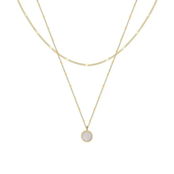 Simple Style Round Titanium Steel Plating Inlay Shell Double Layer Necklaces 1 Piece