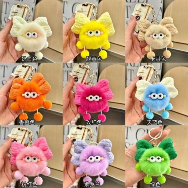 Wholesale New Cute Rex Rabbit Plush Bow Coal Ball Bag Pendant School Bag Car Doll Pendant Keychain Cartoon