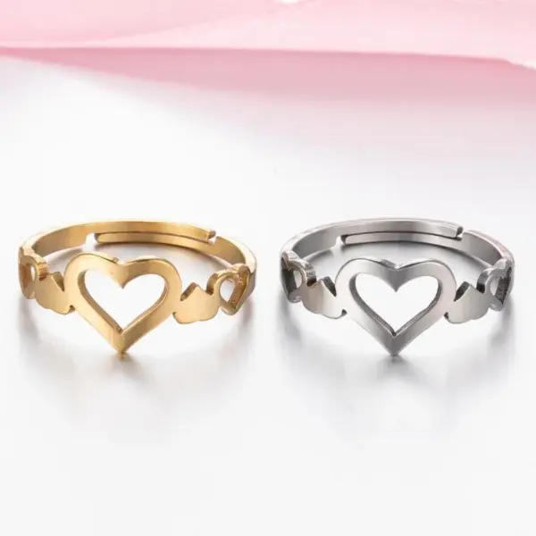 Wholesale PVD Coated 18K Gold Real Gold Plated Heart Shape 201 Stainless Steel Fashion Waterproof Non Tarnish Open Ring