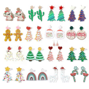 Wholesale Heart Acrylic Christmas Tree Earrings