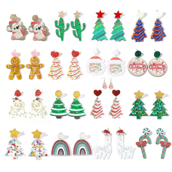 Wholesale Heart Acrylic Christmas Tree Earrings