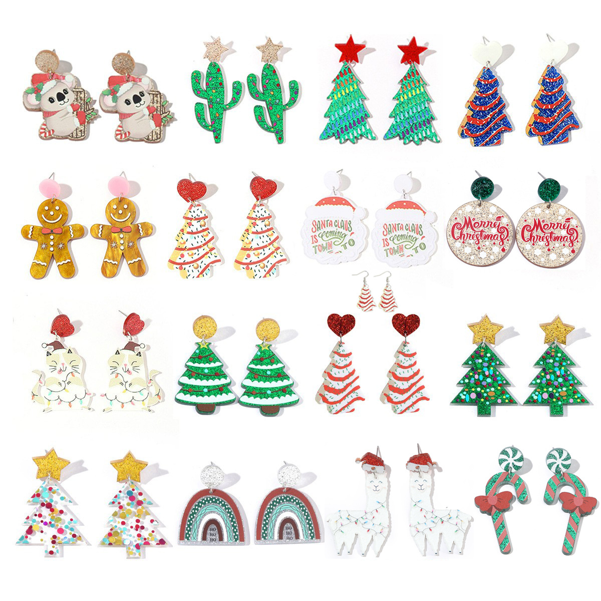 Wholesale Heart Acrylic Christmas Tree Earrings