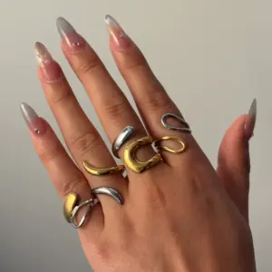 Wholesale Jewelry Sexy Rock Simple Style Irregular Geometric 304 Stainless Steel 18K Gold Plated Plating Open Rings