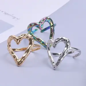 Wholesale PVD Coated Real Gold Plated Heart Shape 304 Stainless Steel Simple Style Waterproof Non Tarnish Rings