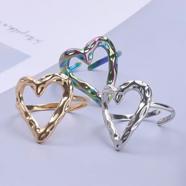Wholesale PVD Coated Real Gold Plated Heart Shape 304 Stainless Steel Simple Style Waterproof Non Tarnish Rings