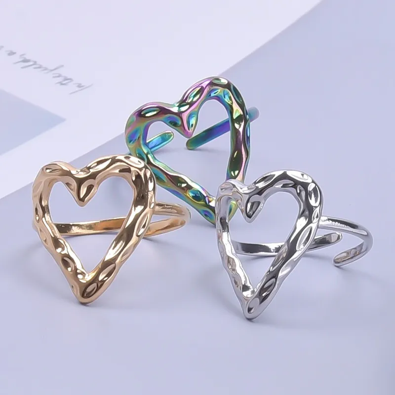 Wholesale PVD Coated Real Gold Plated Heart Shape 304 Stainless Steel Simple Style Waterproof Non Tarnish Rings