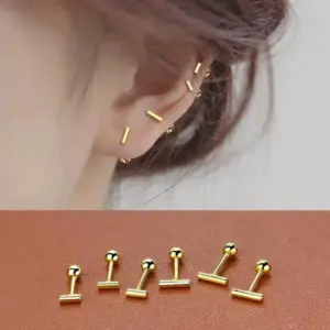 Wholesale 304 Stainless Steel Long Strip Electroplated Stone-Free 18K Gold Plated Simple Style Plating Ear Studs