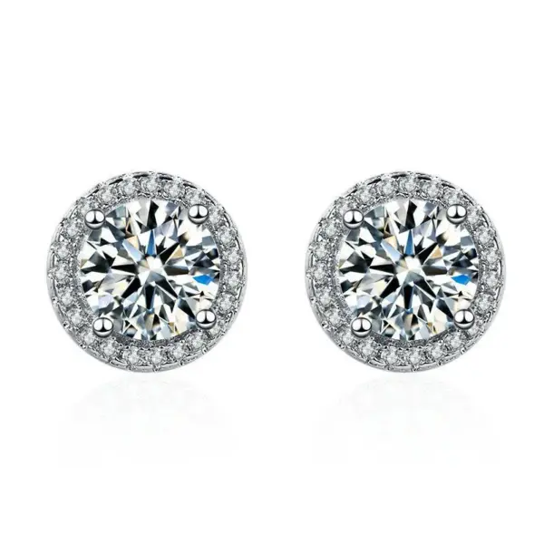 Wholesale 1 Pair Copper Imitation Moissanite Moissanite Earrings Round Ear Studs