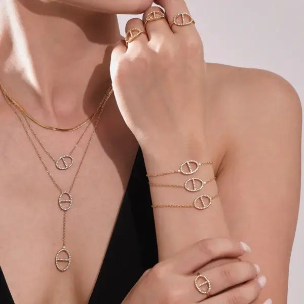 Wholesale Stainless Steel Zirconia Nose Ring Necklace Bracelet Earrings Jewelry Set Elegant Luxury Party Jewelry For Women