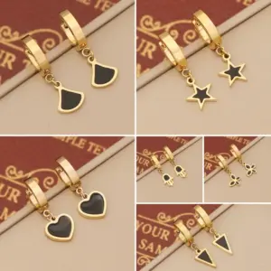 Wholesale 1 Pair Fashion Star Heart Shape Butterfly Stainless Steel Enamel Drop Earrings