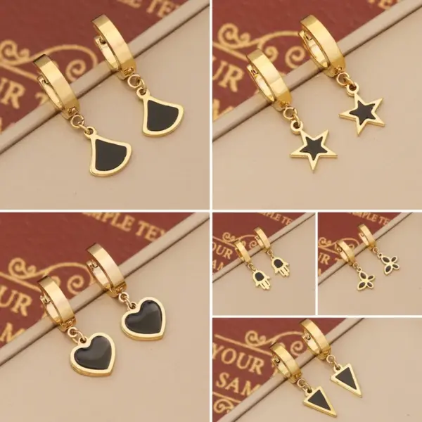 Wholesale 1 Pair Fashion Star Heart Shape Butterfly Stainless Steel Enamel Drop Earrings