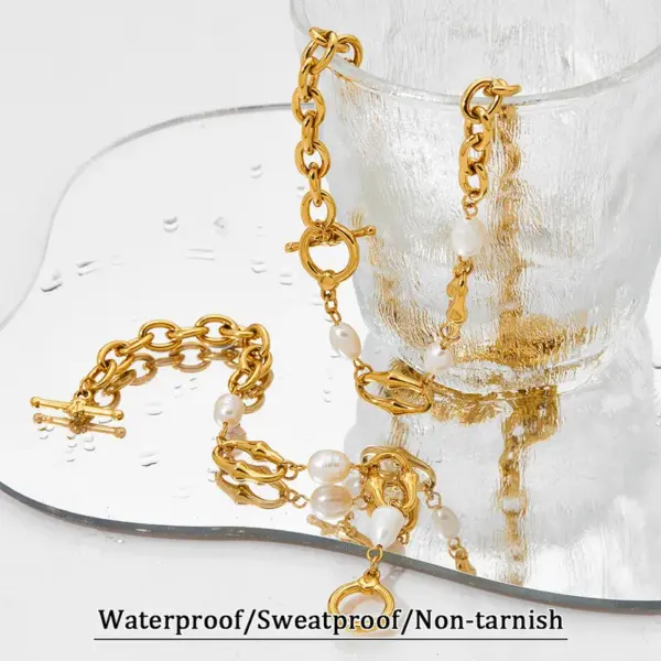 Wholesale PVD Coated Real Gold Plated 16K White Plating Solid Color 304 Stainless Steel Freshwater Pearl IG Style Simple Classic Waterproof Non Tarnish Bracelets Necklace