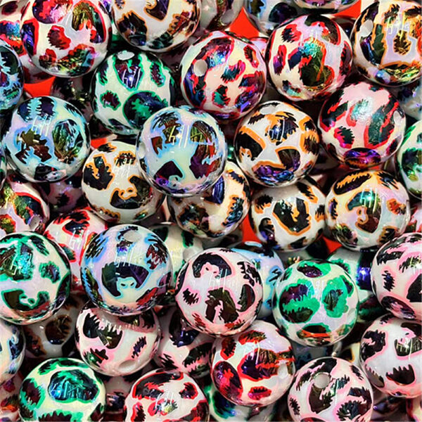 Wholesale 16mm dual-color UV plated printed leopard print beaded DIY pen, phone chain, keychain, car pendant and other accessories