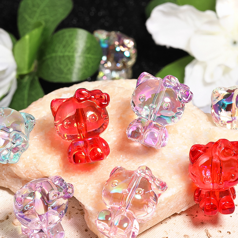 Wholesale High-transparent magic beaded stereo bow kitten vertical hole beads diy mobile phone chain keychain aessories
