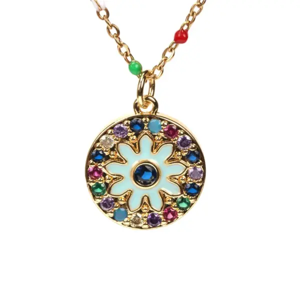 Wholesale Devil's Eye Drip Oil Palm Pendant Stainless Steel Necklace Wholesale Nihaojewelry