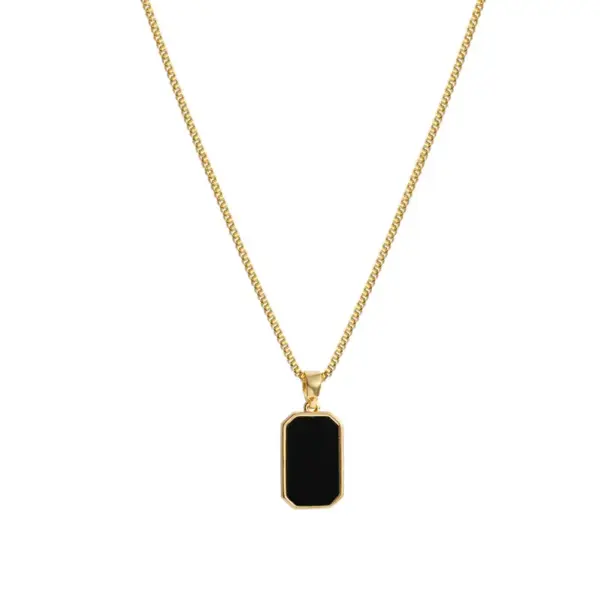 Wholesale PVD Coated Real Gold Plated Square Titanium Steel Simple Style Waterproof Non Tarnish Titanium Steel Pendant Necklace