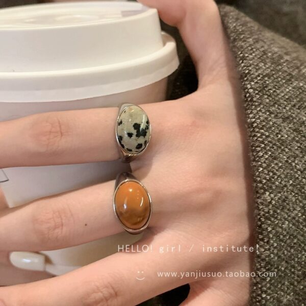 Wholesale Maillard Natural Stone Opening Ring Women's Niche Design Light Luxury High-Level Finger Ring Vintage Decorative Finger Ring