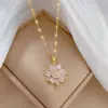 Wholesale Real Gold Plated 304 Stainless Steel PVD Coated Artificial Gemstones Flower Waterproof Non Tarnish Classic Style Pendant Necklace For Women's
