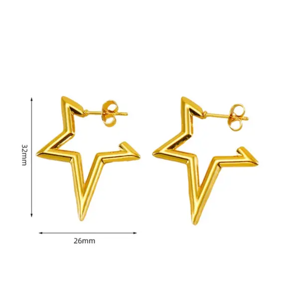 Wholesale 18K Gold Plated 316 Stainless Steel PVD Coated Titanium Steel C Shape Star Waterproof Non Tarnish Elegant Modern Style Drop Earrings For Women's