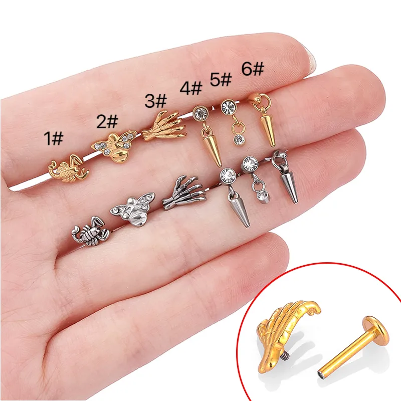 Wholesale 1 Piece Lip Rings Casual Simple Style Geometric Heart Shape Flower 316L Stainless Steel Waterproof Non Tarnish Surgical Steel Zircon Ion Pla