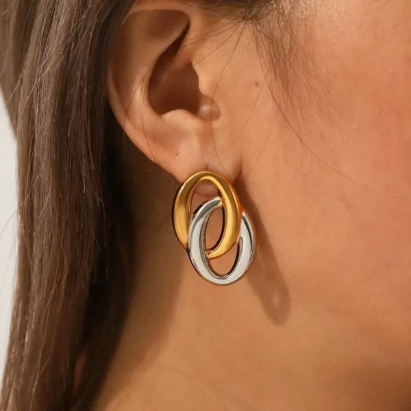 304 Stainless Steel O-Type PVD Coated Stone-Free Real Gold Plated Simple Style Waterproof Non Tarnish Gold Earrings