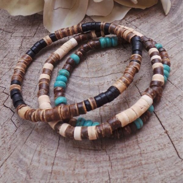 Wholesale Cross-border simple turquoise wooden bead bracelet men's fashion all-match high-grade beaded coconut shell bracelet men's jewelry