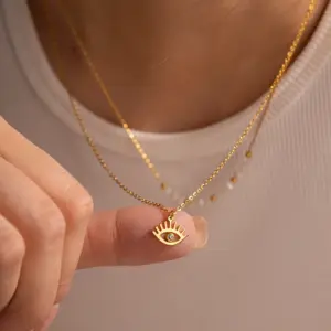 PVD Coated Real Gold Plated 18K Devil's Eye 304 Stainless Steel IG Style Simple Waterproof Non Tarnish Double Layer Necklaces