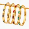 Wholesale Classic Style Rectangle 304 Stainless Steel 16K Gold Plated White Gold Plated Gold Plated Zircon Bangle In Bulk