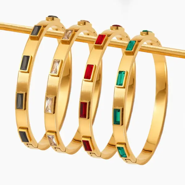 Wholesale Classic Style Rectangle 304 Stainless Steel 16K Gold Plated White Gold Plated Gold Plated Zircon Bangle In Bulk