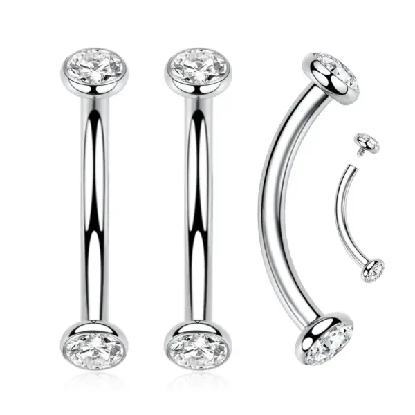 Wholesale Titanium Double Headed Ear Studs Brow Bone Piercing With Internal Thread Imported Czech Diamond Lip Studs Unisex Body Piercing