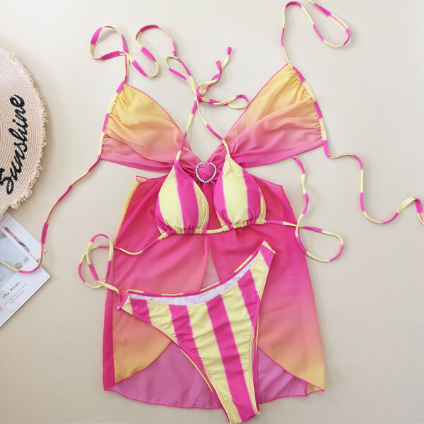 Wholesale Qisiman 2024 European and American bikini love mesh AliExpress hot sale sexy swimsuit one-piece three-piece suit