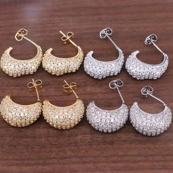 Wholesale 1 Pair Ig Style Simple Style Moon Plating Inlay Copper Artificial Rhinestones Gold Plated Ear Studs